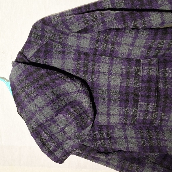 Plaid Pea Coat, Purple Grey With Hood, Madden Girl, Sz 12, NWOT - Picture 12 of 16